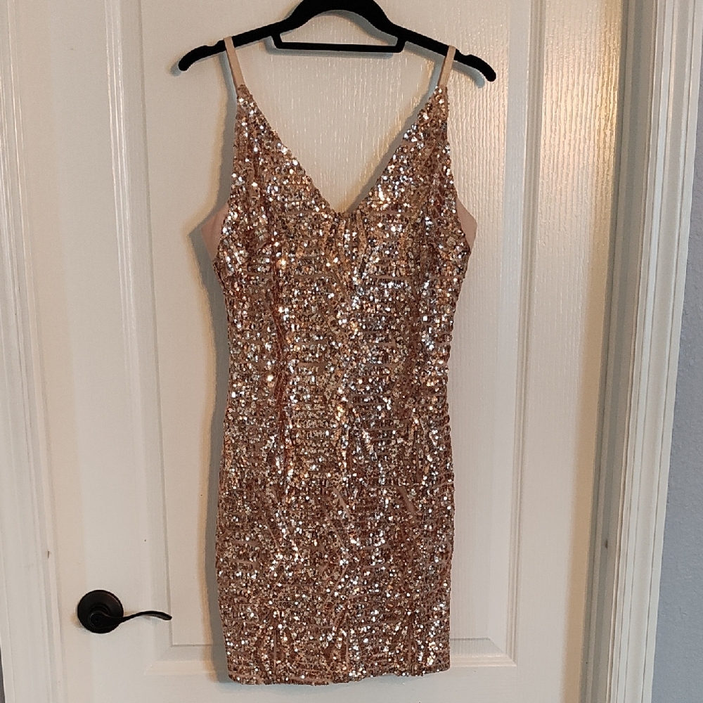 VENUS Sparkling Gold Sequin Mini Dress